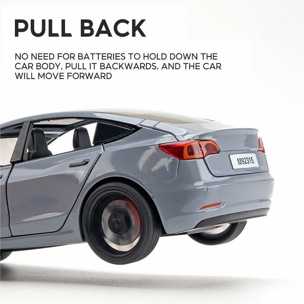 1:24 Tesla Model 3 Alloy Pull Back Car Model Sound Light Boy Toy Car 1:24 Tesla Model 3 Alloy Pull Back Car Model Sound Light Boy Toy Car